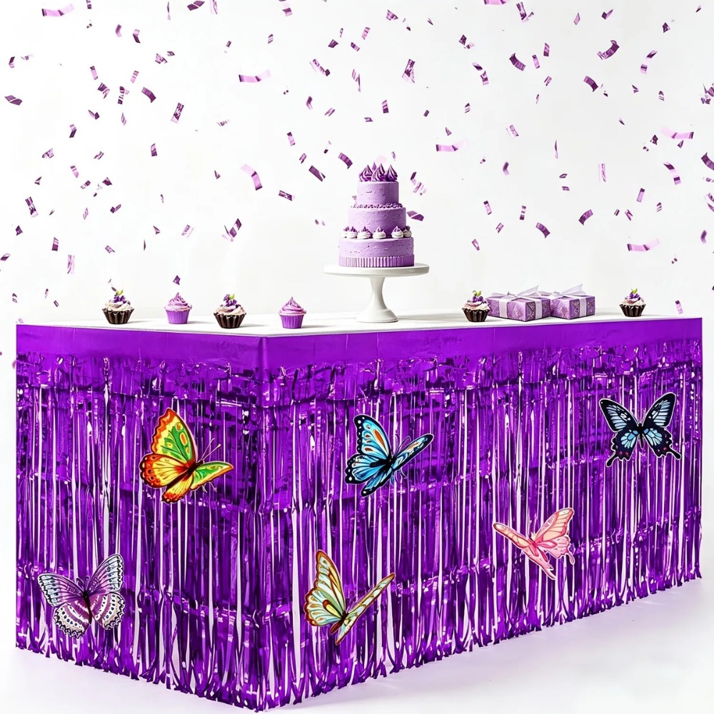7Pcs Purple Metallic Foil Tabl - Christmas Table Runner ulasan dan harga