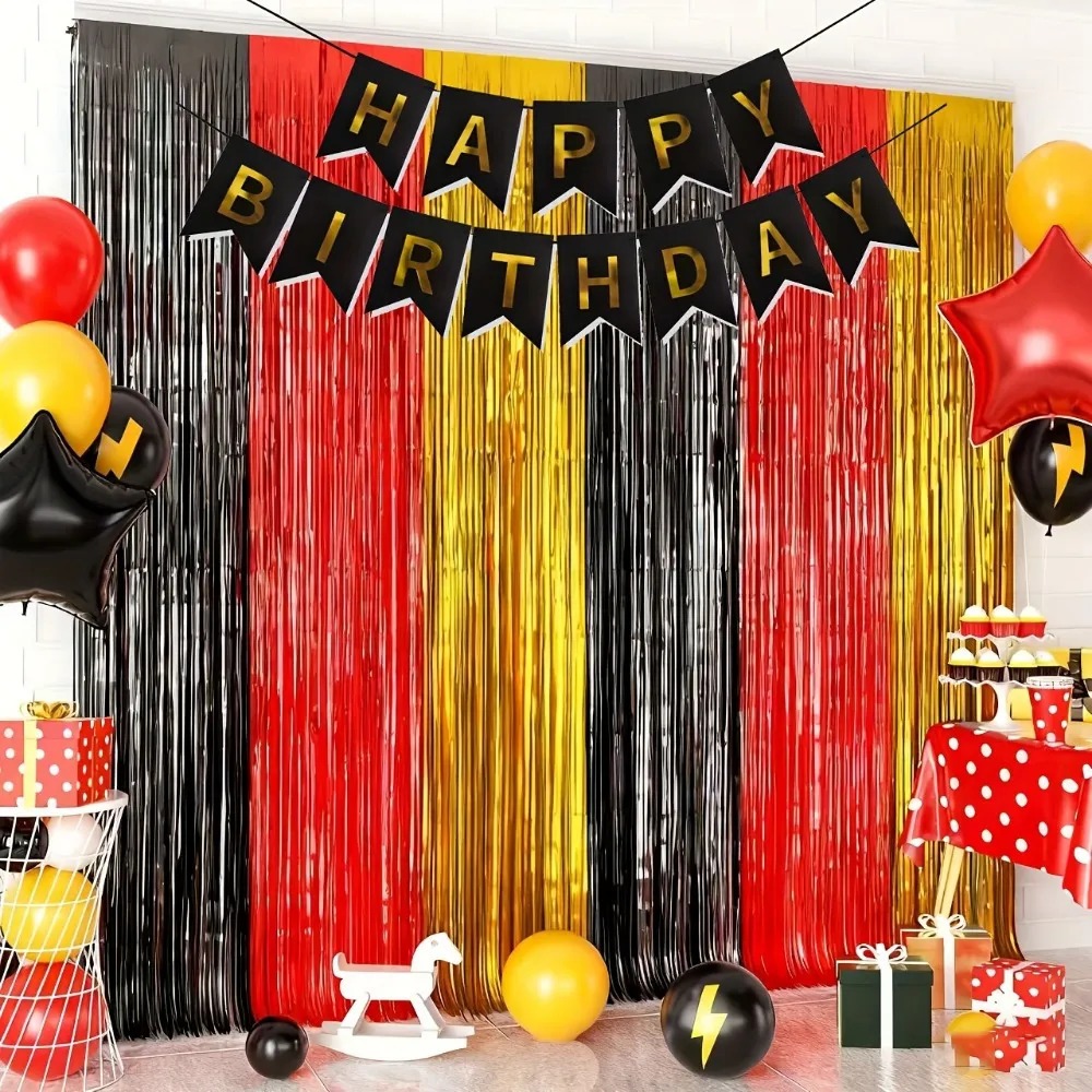 7Pcs Black Red Gold Tinsel Gar - Tinsel Garland Decoration ulasan dan harga